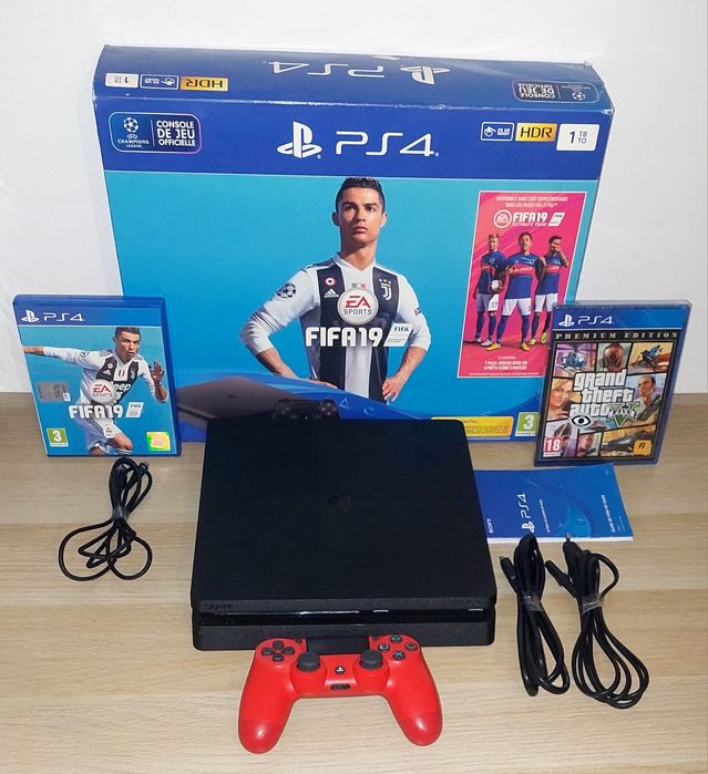 Ps4 Slim  1 Tb C/Caixa + 1 Comando Original + Gta V Selado + Fifa 19