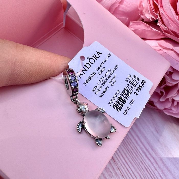 Шарм Pandora Рожева черепаха Намистина нова оригінал Підвіска срібло