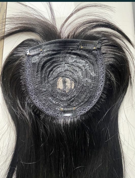 Toper czarny włos naturalny indyjski z grzywką tupet treska dopinka