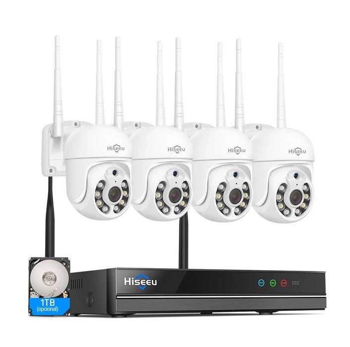 Kit CCTV WiFi 4 câmaras rotativas videovigilância 8CH 3MP Hiseeu