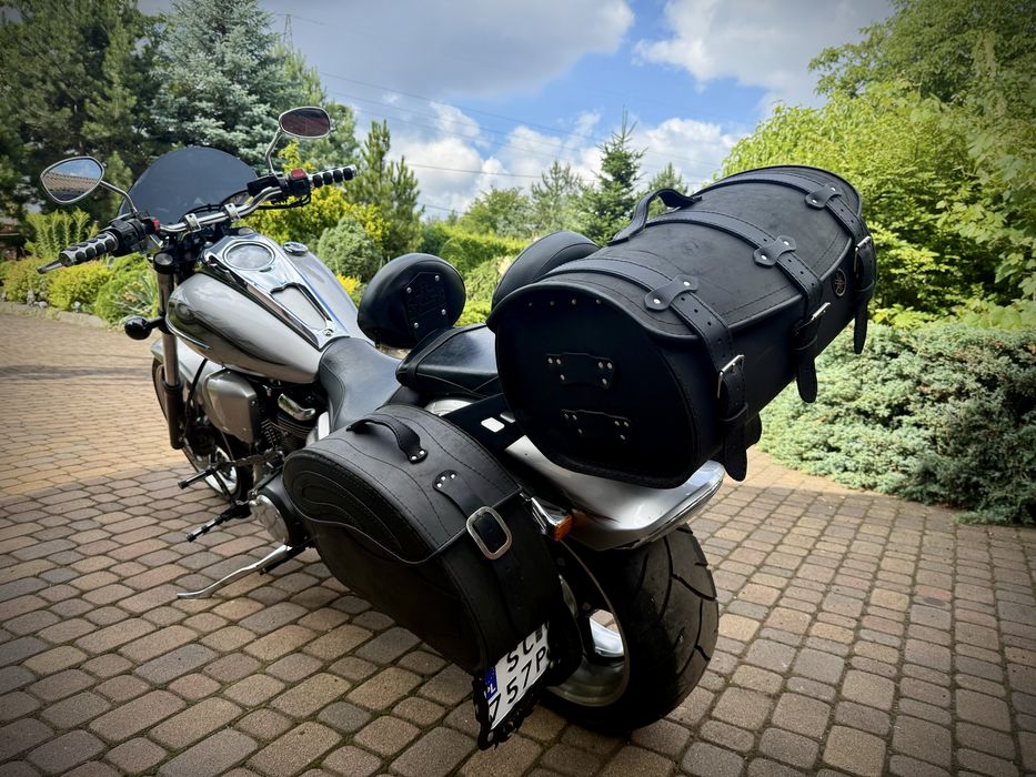 Zestaw skórzany motocyklowy kufer + sakwy mega