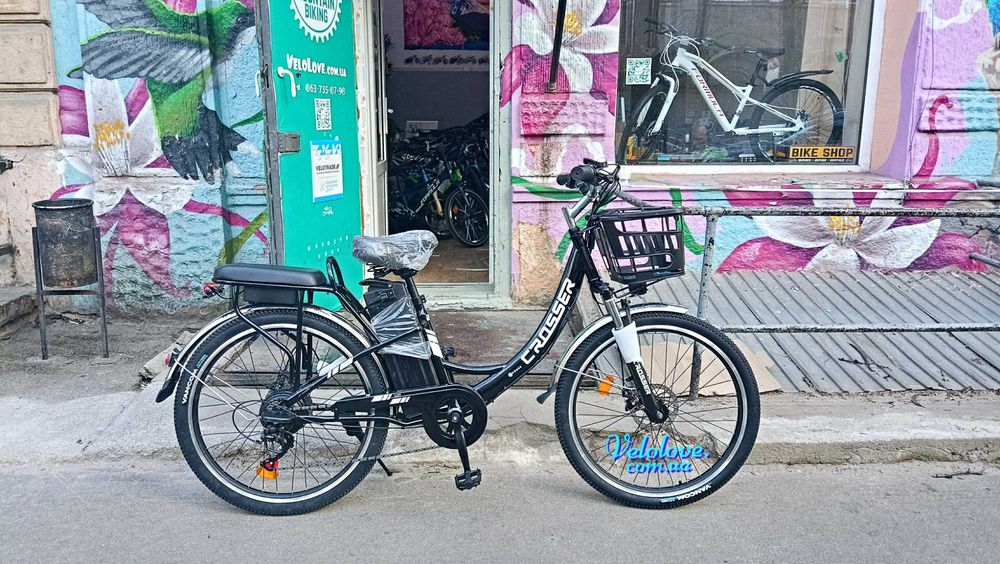 Электровелосипед Crosser 26" 600W 48V 20A/h, доп сиденье, диск тормоза, пробег 50 км/ 1 заряд