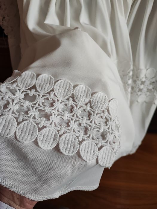 Elegancka biała sukienka koszulowa gipiurowa S 36 wesele ślub
