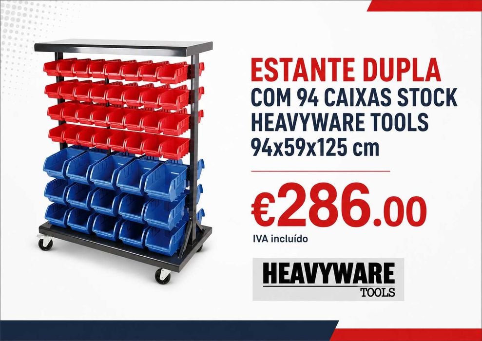 Estante Dupla com 94 Caixas Stock HEAVYWARE TOOLS LL29
