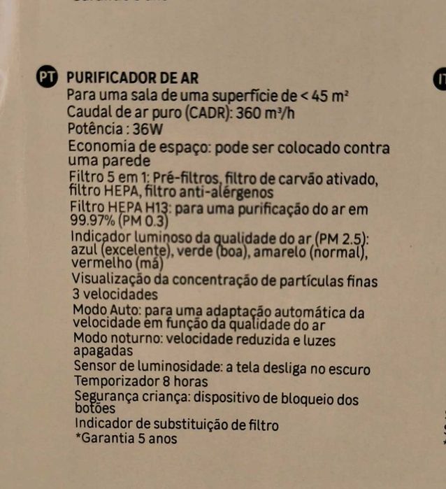 Purificador de ar - Model: EQUATION 45 M²
