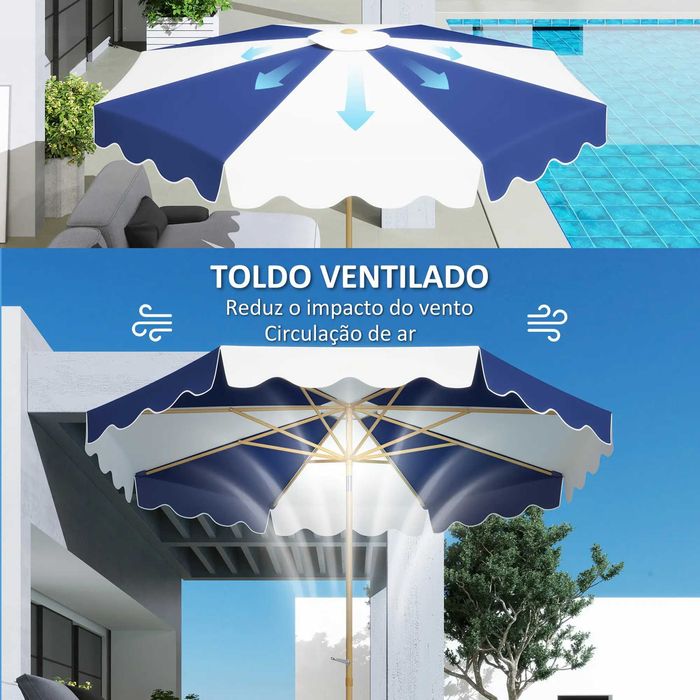 Chapéu de Sol de Jardim Azul e Branco