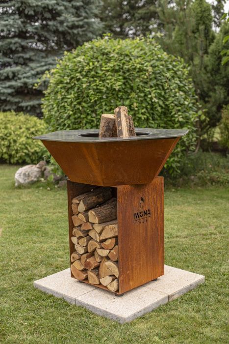 Profesjonalny grill ogrodowy opalany drewnem palenisko corten ruszt