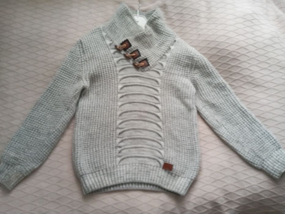 Modny szary męski sweter z dzianiny XXL