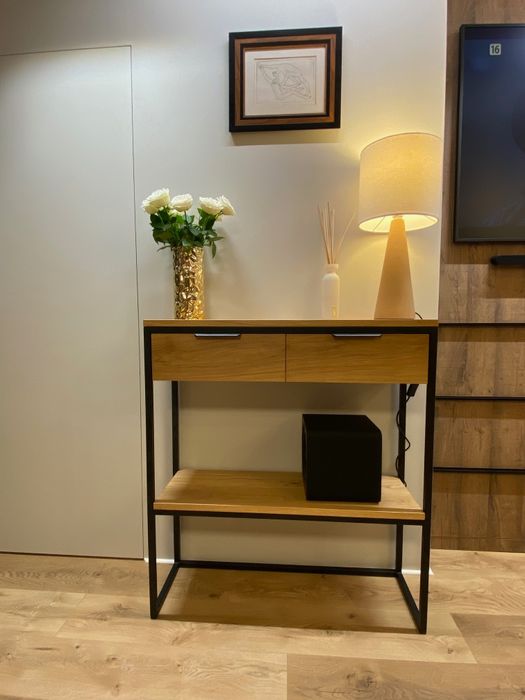 Konsola dębowa toaletka loft z szufladami, lity dąb