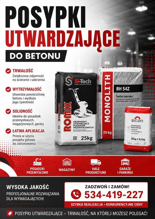 Posypka do betonu impregnat zbrojenie siatki włókna folie kobyłki szybka wysyłka cała Polska wszystko do posadzek przemysłowych bautech si-tech