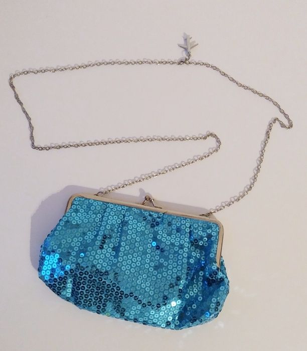 Torebka damska błyszcząca, niebieska, cekiny, na imprezę, przyjęcie