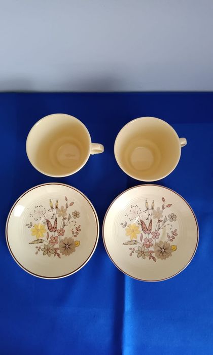 Dwie filiżanki ze spodkami Jasmine England woods ware kremowe ecru #