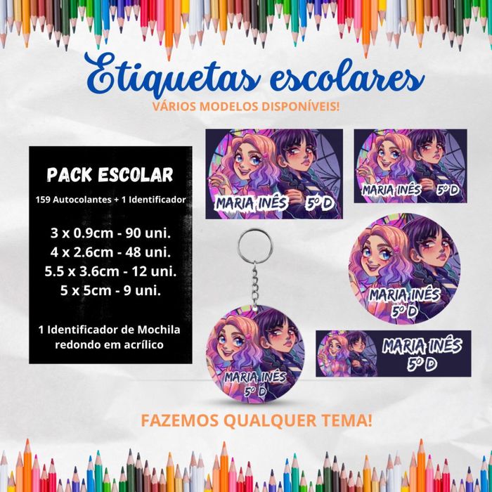 Pacote etiquetas escolares • 159 etiquetas + 1 identificador de mochila