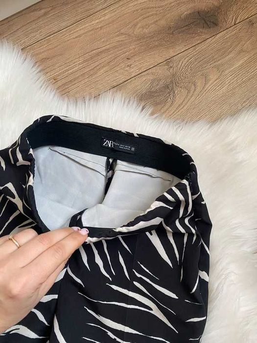 spodnie rozszerzane dzwony zwierzęcy wzór zara basic sesja wysoki stan