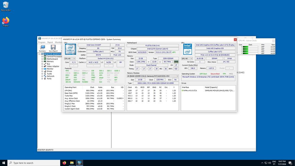 Fujitsu Esprimo Q958: i5-8100t, 32Gb DDR4, 512G nvme