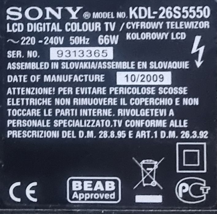 TV Sony Bravia, LCD