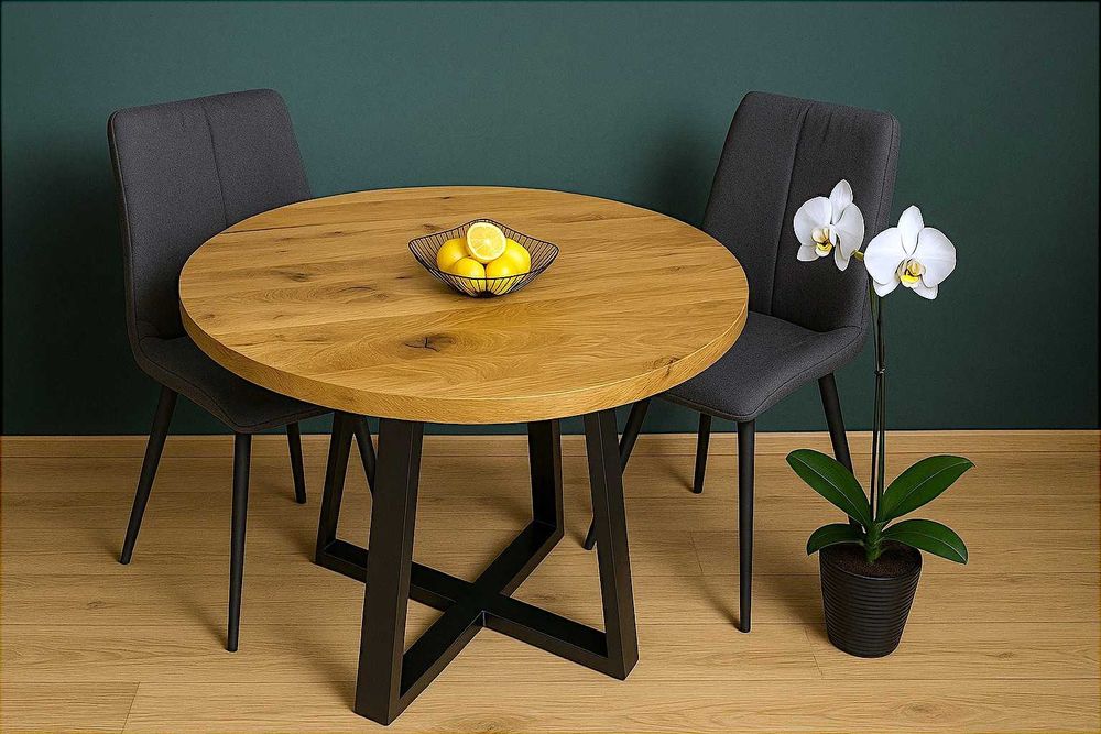Stół Dębowy Okrągły LOFT, 100% Lite Drewno, Różne Wymiary, Rozkładany.