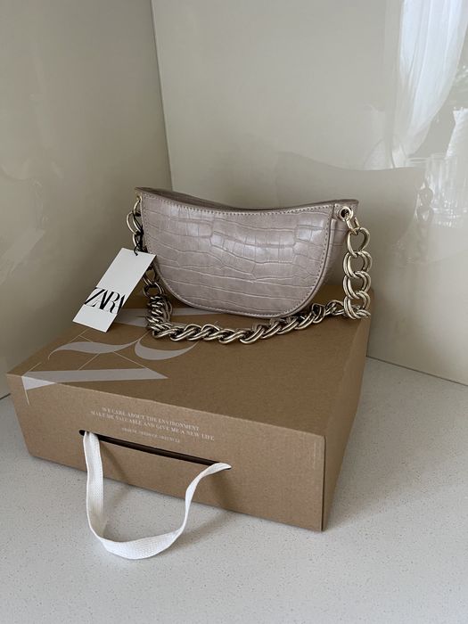 Nowa torebka Zara beżowa złoty łańcuch