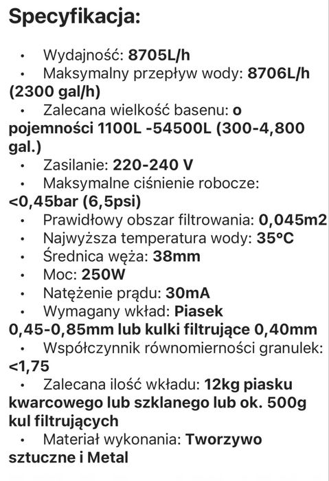 Pompa piaskowa do basenu