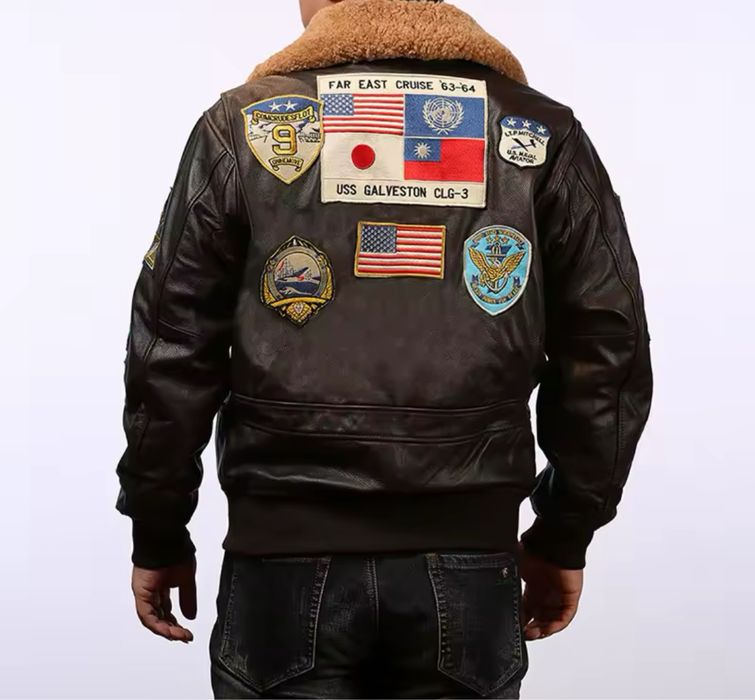 Męska kurtka skórzana bomberka pilotka top gun naszywki army skóra
