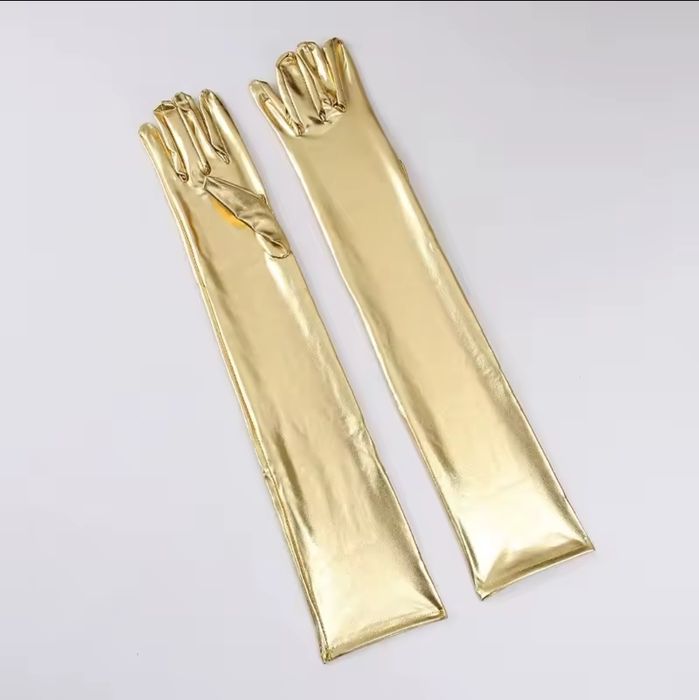 Длинные глянцевый золотистые перчатки бархатные шифоновые атласные