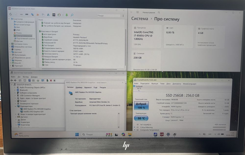 Ноутбук Hp ZBook 15u g6 4K UHD i7-8565u AMD Wx 3200 4gb Ram 8gb Nvme 256gb 15.6” IPS