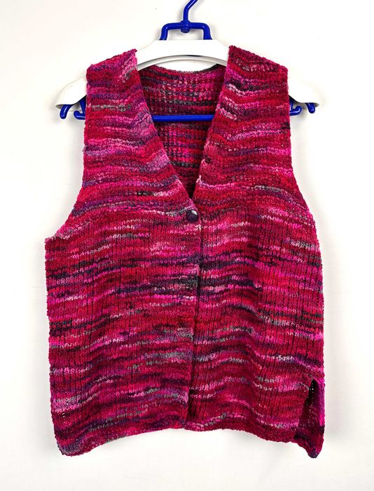 Kamizelka wełniana damska HANDKNIT hippie różowa sweter r. L