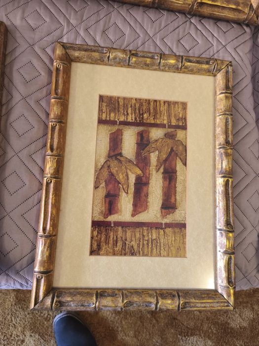 Quadros exóticos com moldura estilo bambu dourado