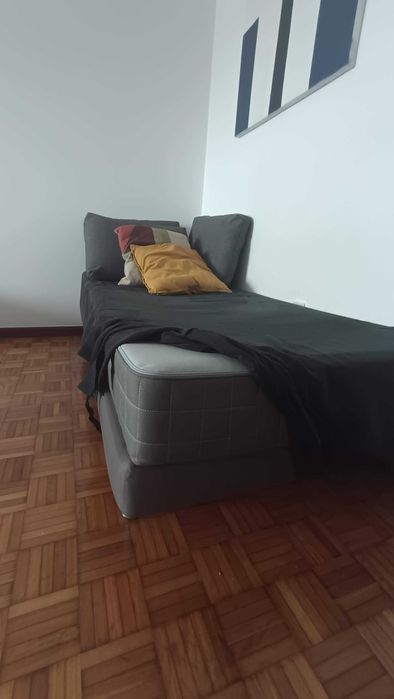 Sommier Cama Individual 90x200cm c/ Colchão + Capa Removível - Pés Metal - Ótimo Estado p/ Quarto ou Sala