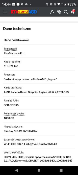 PS4 PRO 1TB 7216B