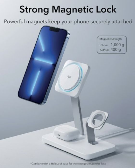 Bezprzewodowa ładowarka ESR HaloLock 3w1 AIRPODS IPHONE APPLE WATCH