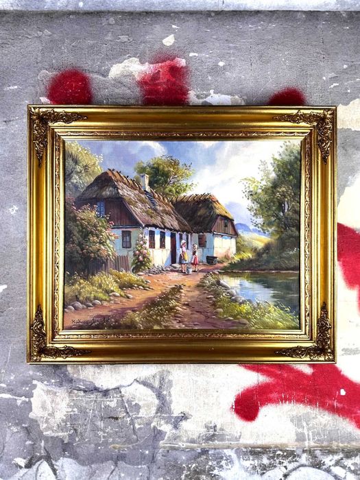 Obraz olejny Kjeld Krautwald pejzaż wiejski    !! Showroom Warszawa !!