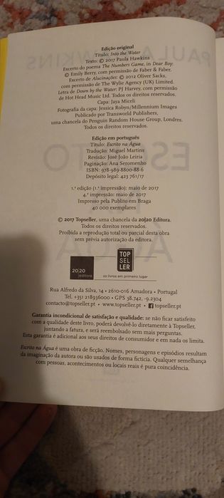 Livro Escrito na Água, Paula Hawkins