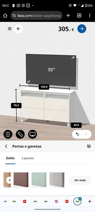 Movel Tv Besta branco brilhante com vidro - 120 cm x 76 cm