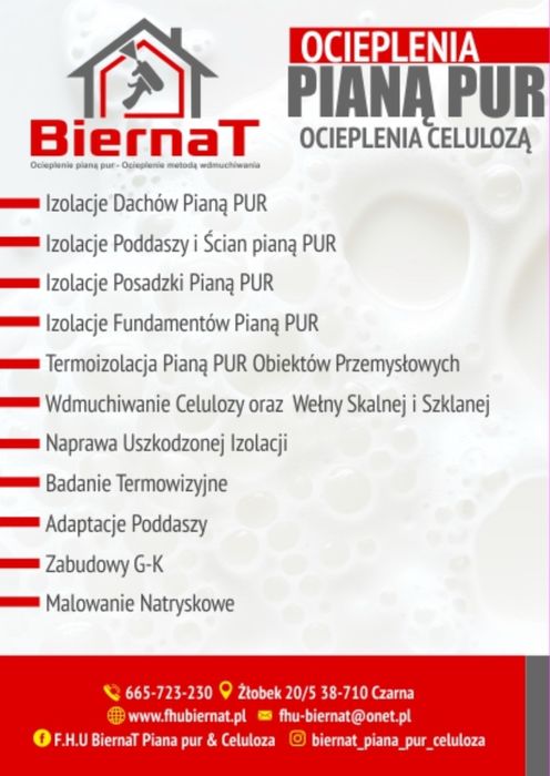 Izolacja Pianą Pur i Celuloza bez demontażu płyt GK