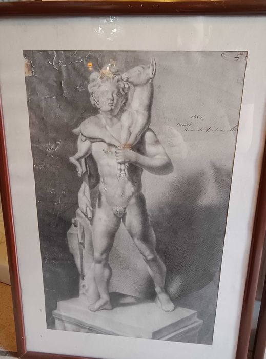 Desenho Académico Antigo a Carvão 1854 - "Fauno do Cabrito"