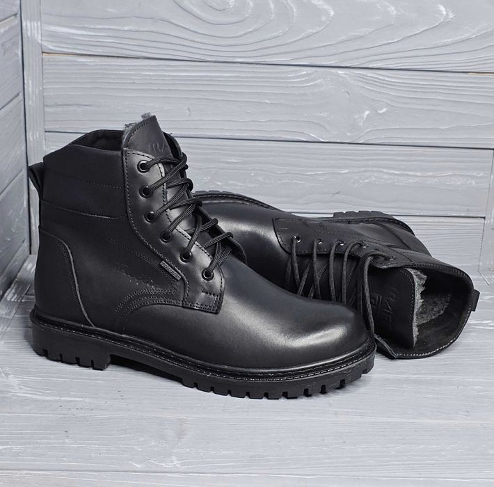 Кожаные широкие мужские черные прошитые харьковские ботинки TM Traffic