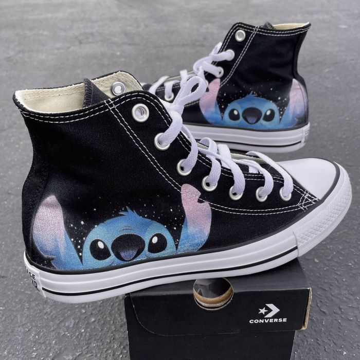 Stich ręcznie malowane trampki czarne CONVERSE custom
