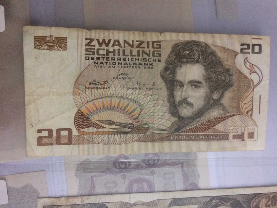ÁUSTRIA 3 Notas de 20 Schilings usadas, em BC de 1956, 1967 e 1986