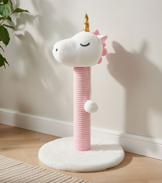 Piękny Wytrzymały Drapak Dla Kota Różowy Jednorożec Z Piłeczka  NOWY