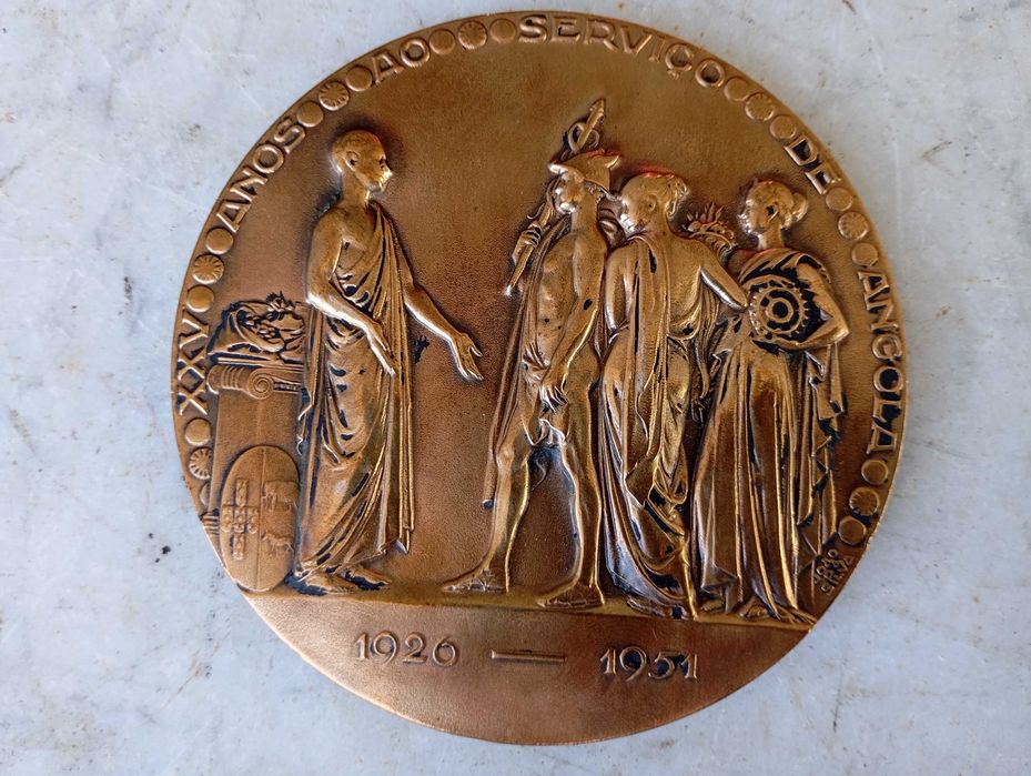 Raridade Medalha Colonial Portuguesa em Bronze Angola 1926–1951, 25º Aniversário do Banco de Angola