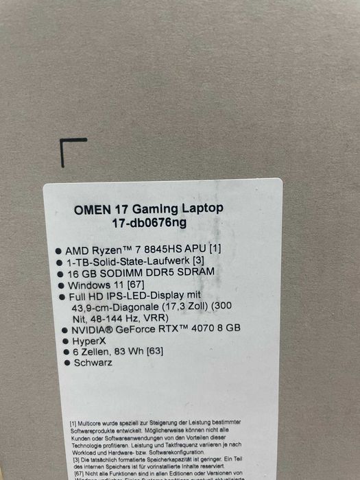 Ігровий HP Omen 17 144Hz/Ryzen 7 8845HS/16 DDR5/1TbSSD/RTX4060 8Gb