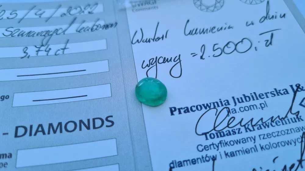 Naturalny Szmaragd 3.74ct. Certyfikat