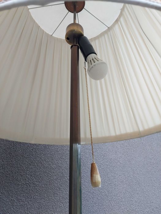Stara lampa stojąca podłogowa mosiądz 172cm abażur E047