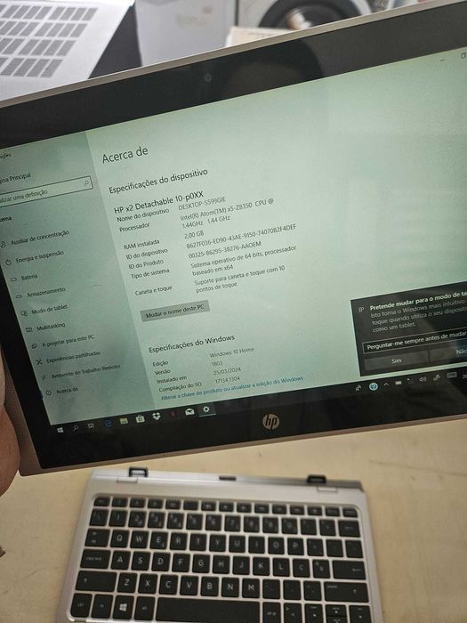 PC HP x2 Detachable 10-p0XX – 2GB RAM / 64 Bits / Tela Touch