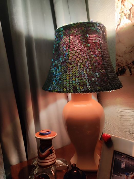 Lampa ceramiczna wysoka angielska retro  stara   beż podstawa lampy