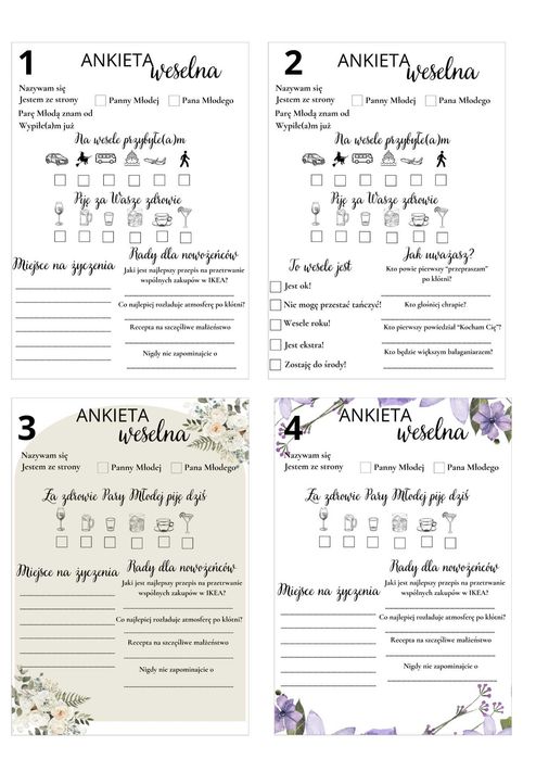 Ankiety weselne 10szt
