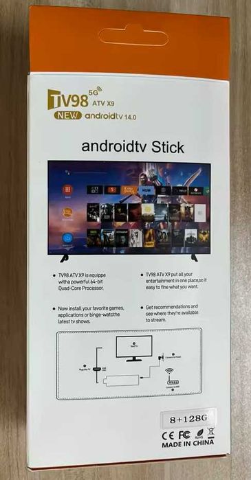 TV98 ATV X9 Smart TV Stick Android 14 8GB 128GB 8K Media Player Wifi6 HDR10 IPTV