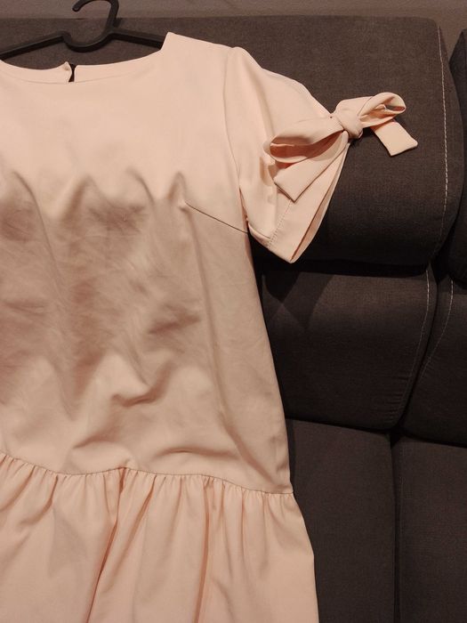 Elegancka sukienka pudrowy róż na wesele,komunię,rozm. XL