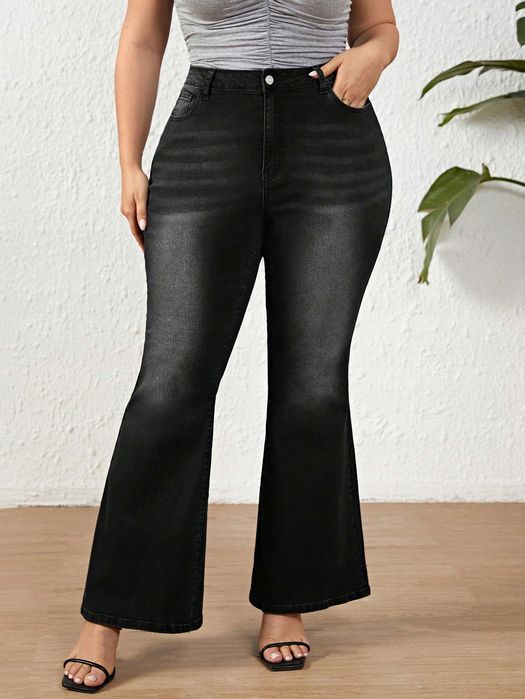 Jeansy Dzwony Z Efektem Sprania Czarne Casual Shein Xl 42